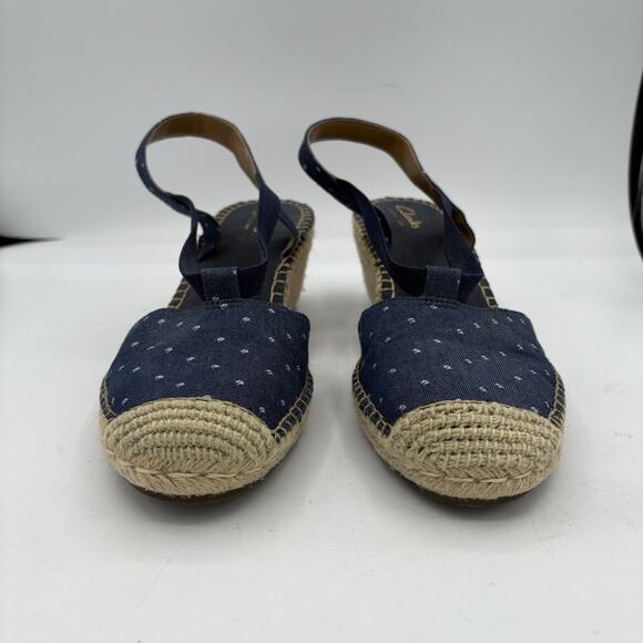 Clarks Artisan Shoes Womens 9 Petrina Kaelie Blue Canvas Sandals Espadrille Wedg - Picture 4 of 9